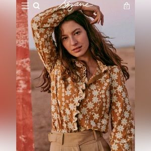 Sezane Mathilda Blouse in Dark Ochre || SIZE 34 || 100% ORGANIC COTTON